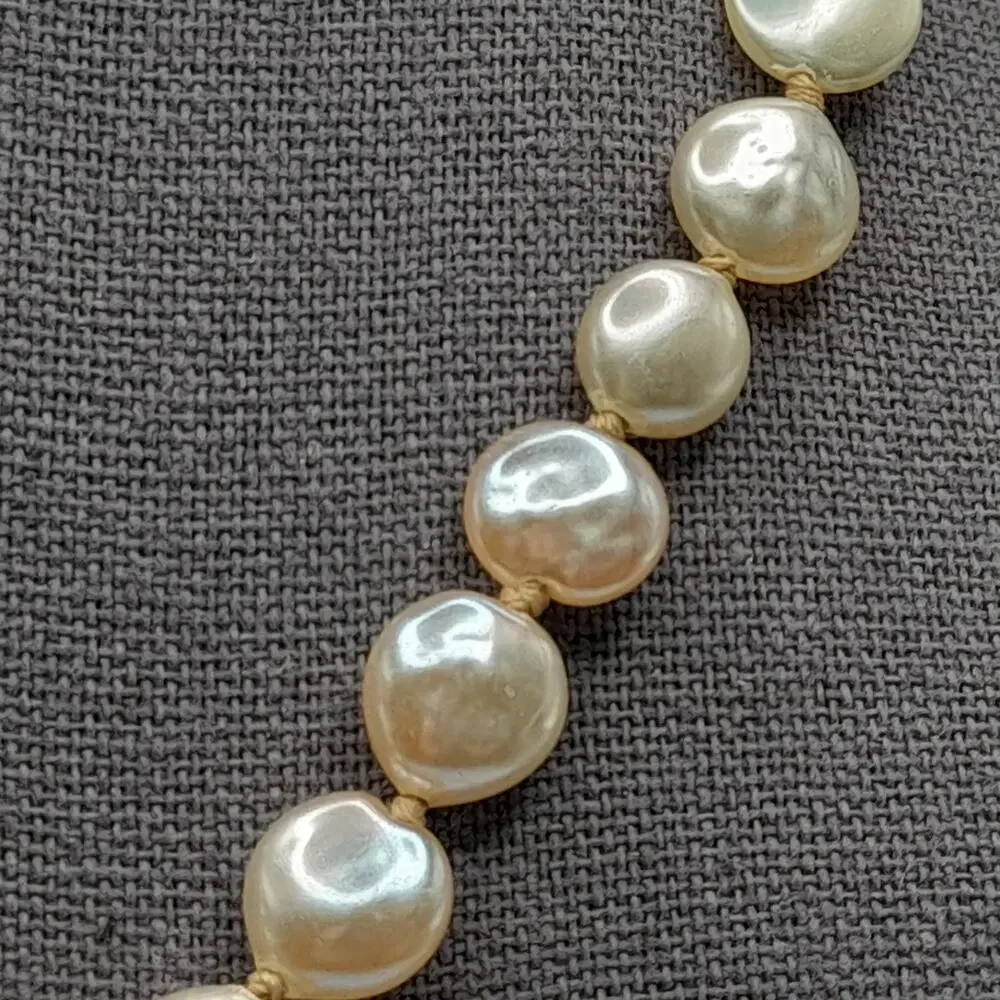 Vintage MONET Pearl Necklace Hand Knotted Toggle Clasp 17